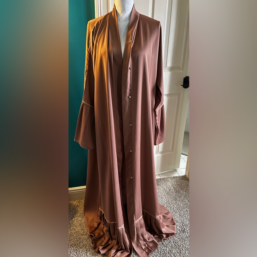 New Al Shams Abaya Coverup button down silk flare medium 58”
